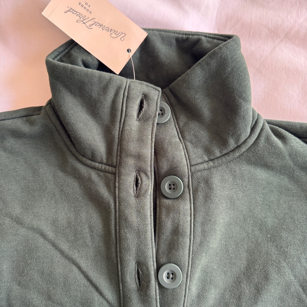 Universal Hunter Green Funnel Neck Sweatshirt with Button Placket - Picture 2 of 7
